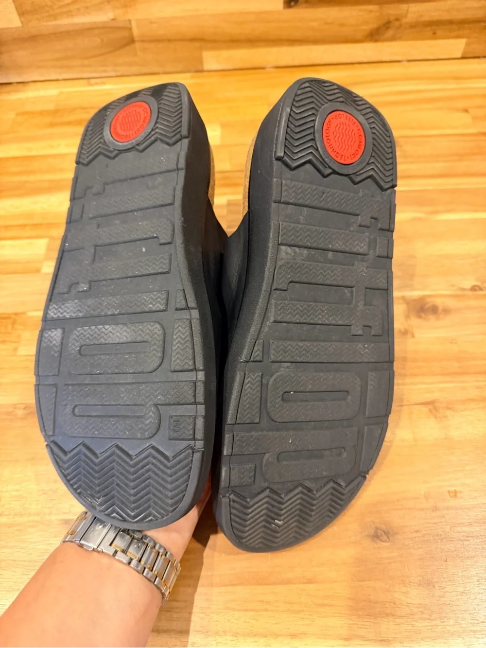 Fitflop Black Leather Gen-FF Double-Buckle Slide Sandals